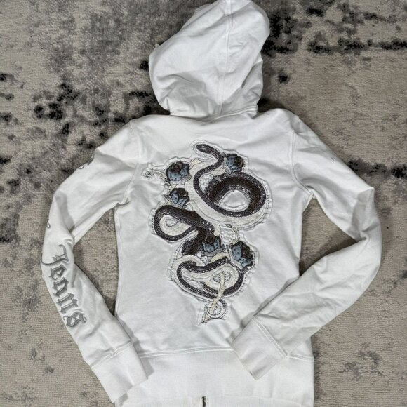 Y2K Guess Jeans Pearls Embroidered Zip-Up Hoodie - Picture 4 of 9